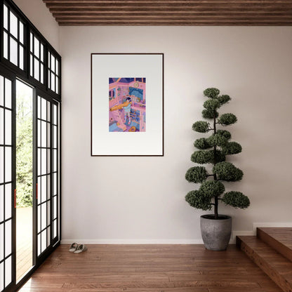 Framed abstract wall art with pastel colors and geometric shapes for room decoration