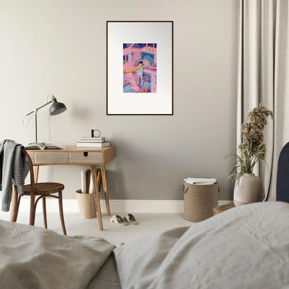 Framed abstract wall art in pink and purple hues for trendy room decoration