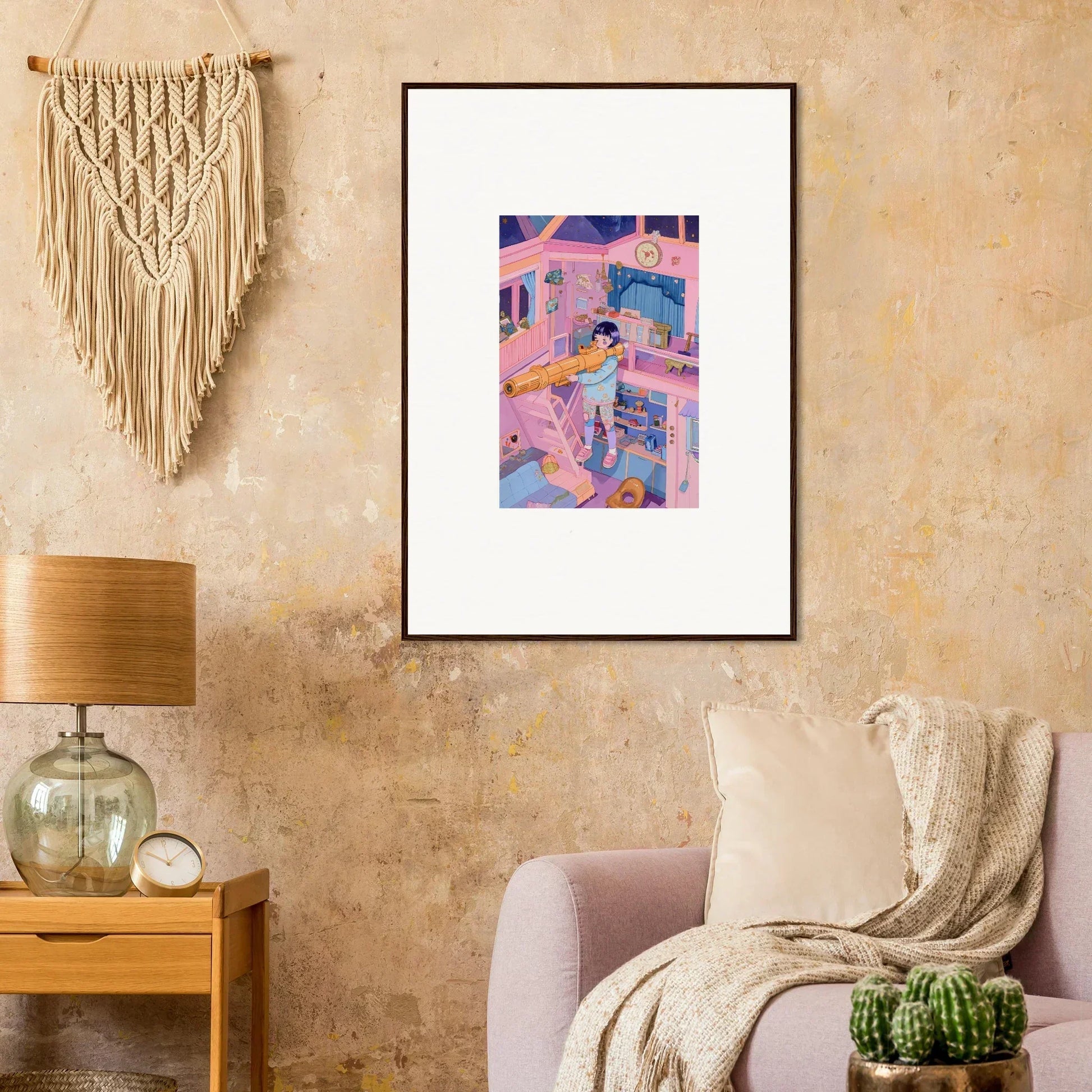 Framed wall art with a colorful whimsical scene, perfect for room decoration