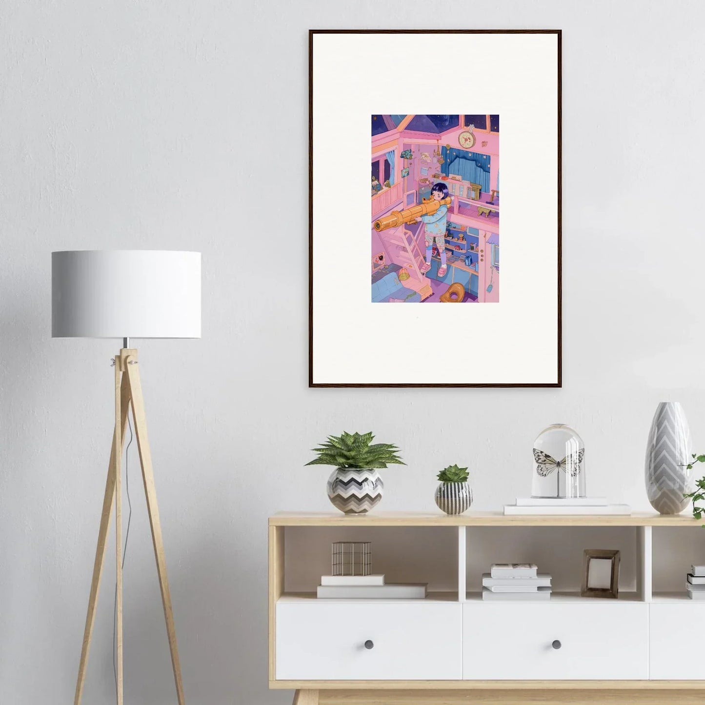 Vibrant pink and blue abstract canvas print for stylish room decoration wall art