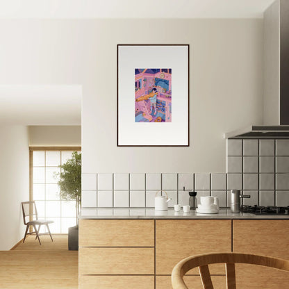 Framed abstract wall art in pink and blue, perfect for stylish room decoration