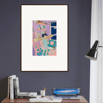 Colorful canvas print of a person in a bedroom at night for room decoration