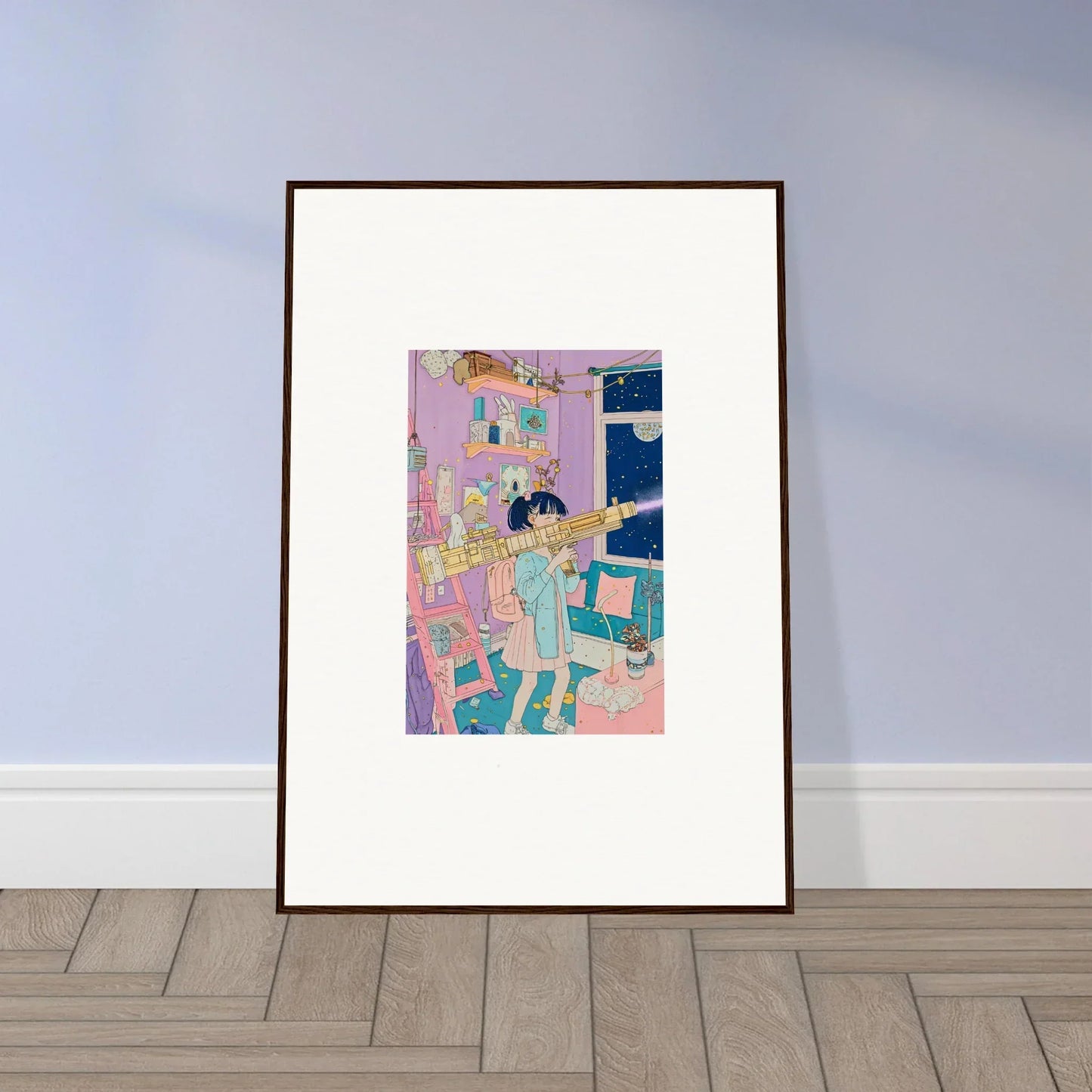 Framed canvas print of a colorful figure, perfect for room decoration and lost sight theme