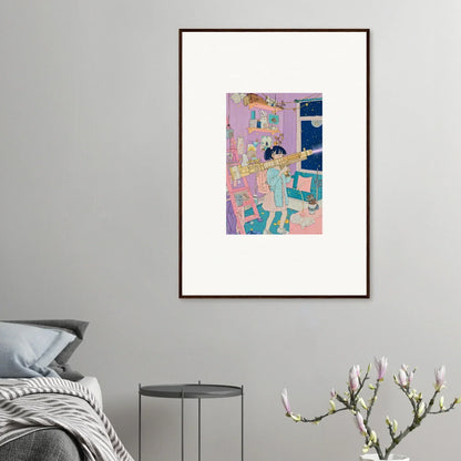 Framed pastel abstract canvas print of a stylized figure for room decoration