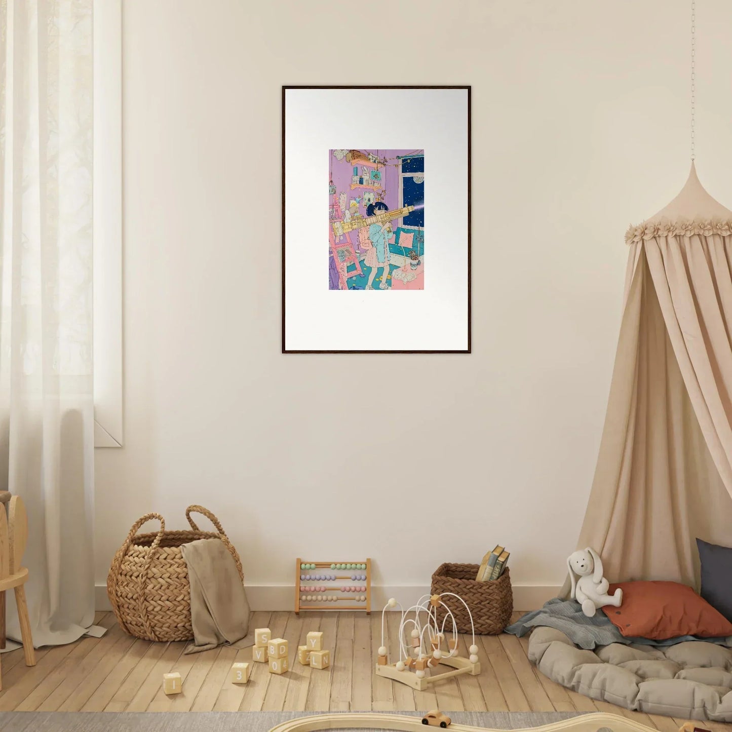 Framed abstract canvas print in pastel colors for stylish room decoration, lost sight vibe