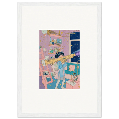 Framed canvas print of a person playing trombone in a colorful bedroom for room decoration