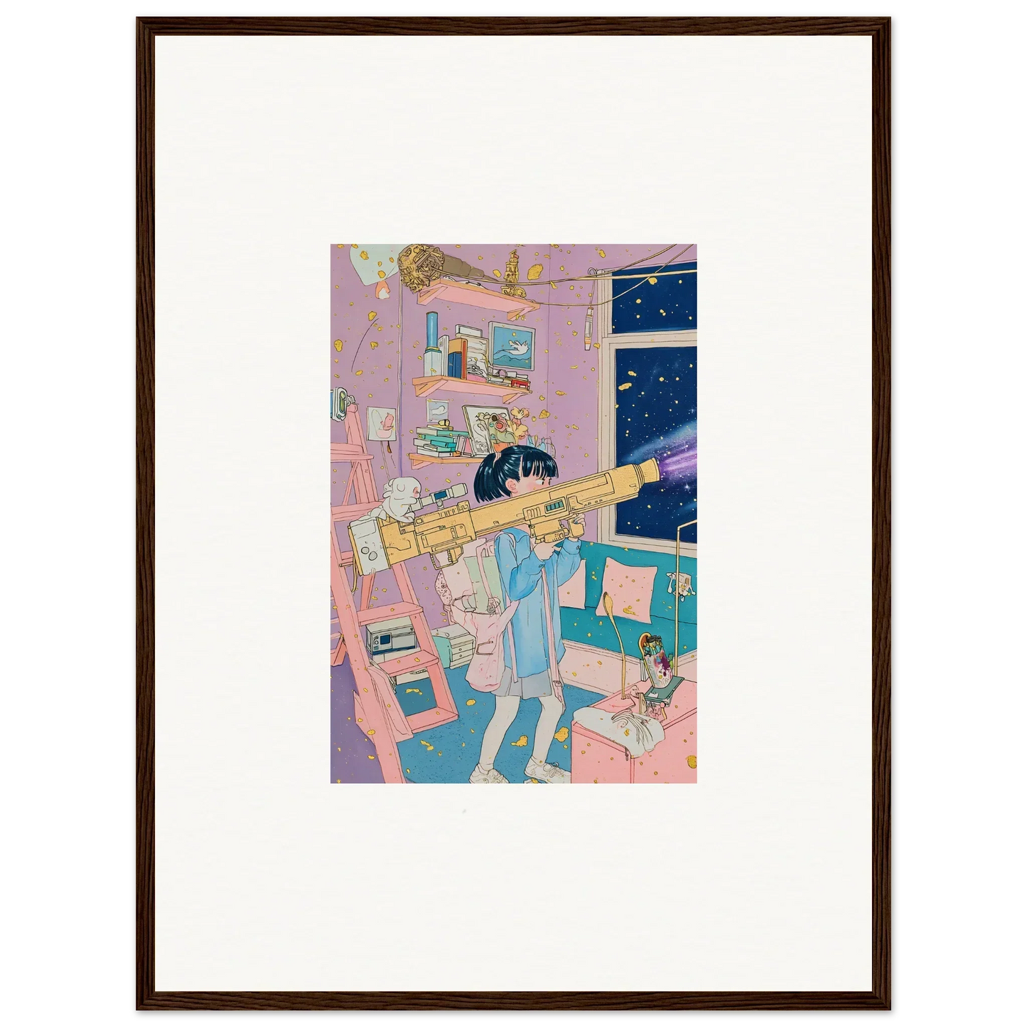 Framed canvas print of a person stargazing in a bedroom, perfect for poetry landscapes room decoration