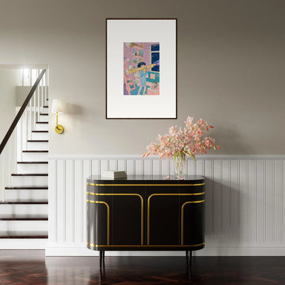 Elegant black and gold sideboard perfect for room decoration and pairing with poetry landscapes