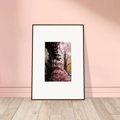 Framed photo of pink cherry blossoms on a dark building in Stormtrooper Sakura Dream