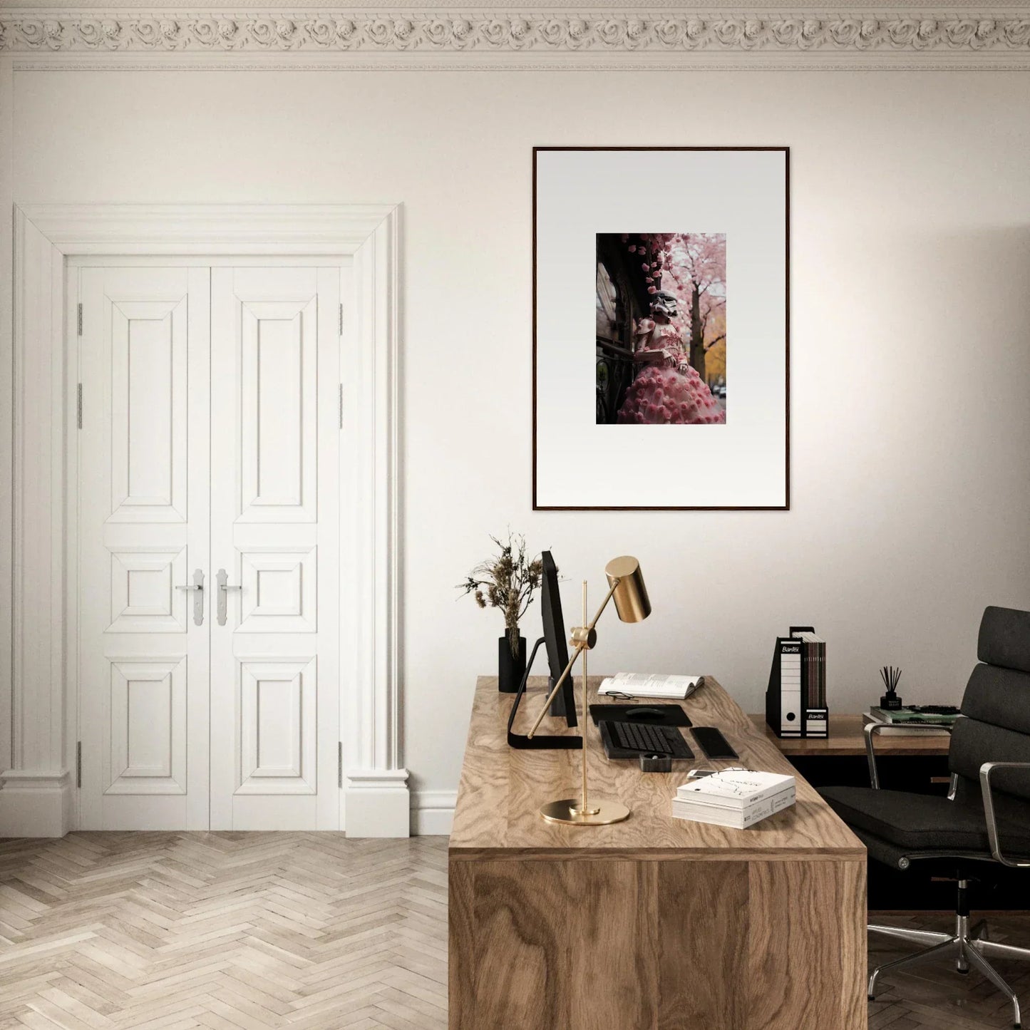 Wooden desk with natural grain, part of the Stormtrooper Sakura Dream collection