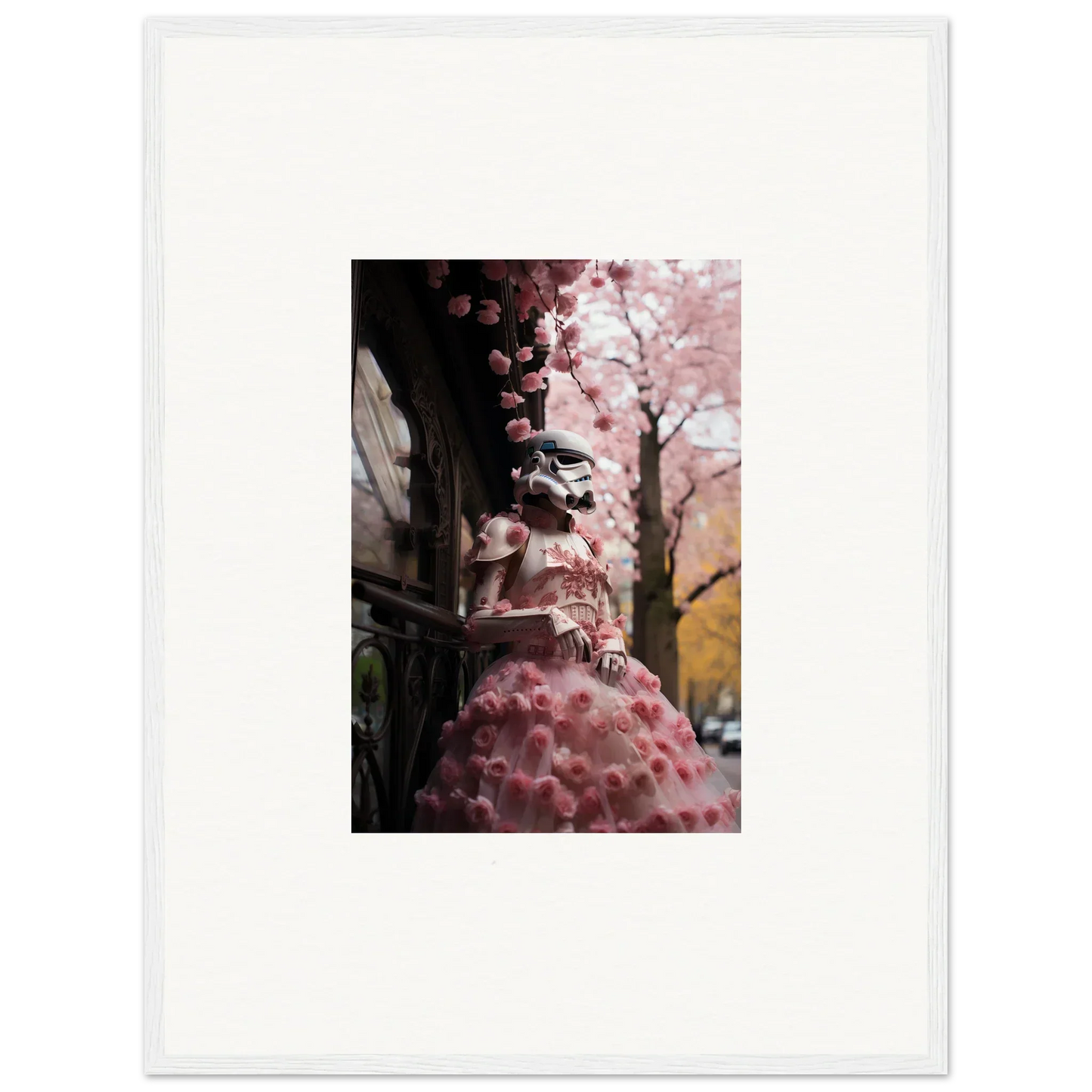 Pink cherry blossoms on a branch in the Stormtrooper Sakura Dream special edition art™