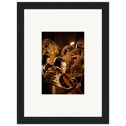 Framed canvas print of mint murmurs with a person and golden robotic elements