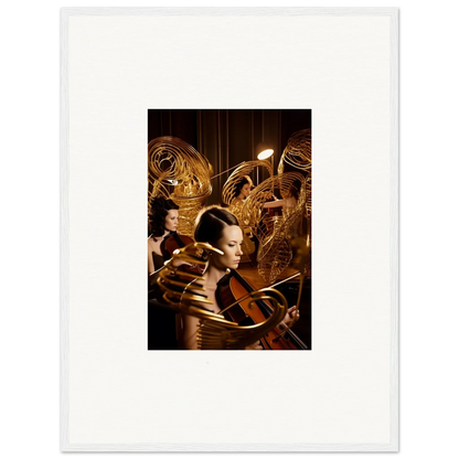 Person in a golden room with clockwork, perfect for Mint Murmurs canvas print decor