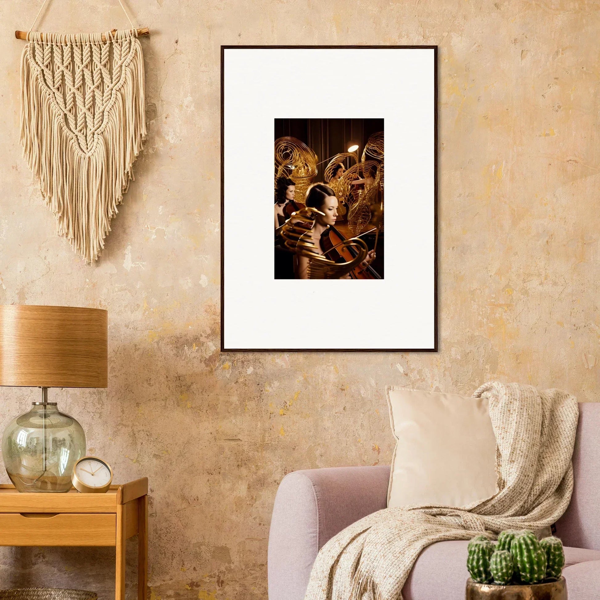 Framed canvas print of mint murmurs with armored figures for cool room decoration