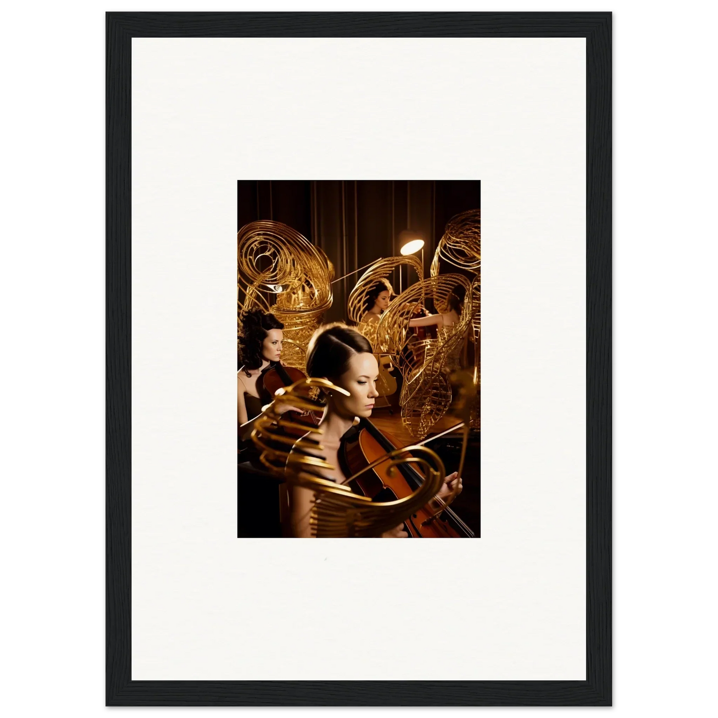 Framed canvas print of a person with golden mechanical details for mint murmurs room decoration