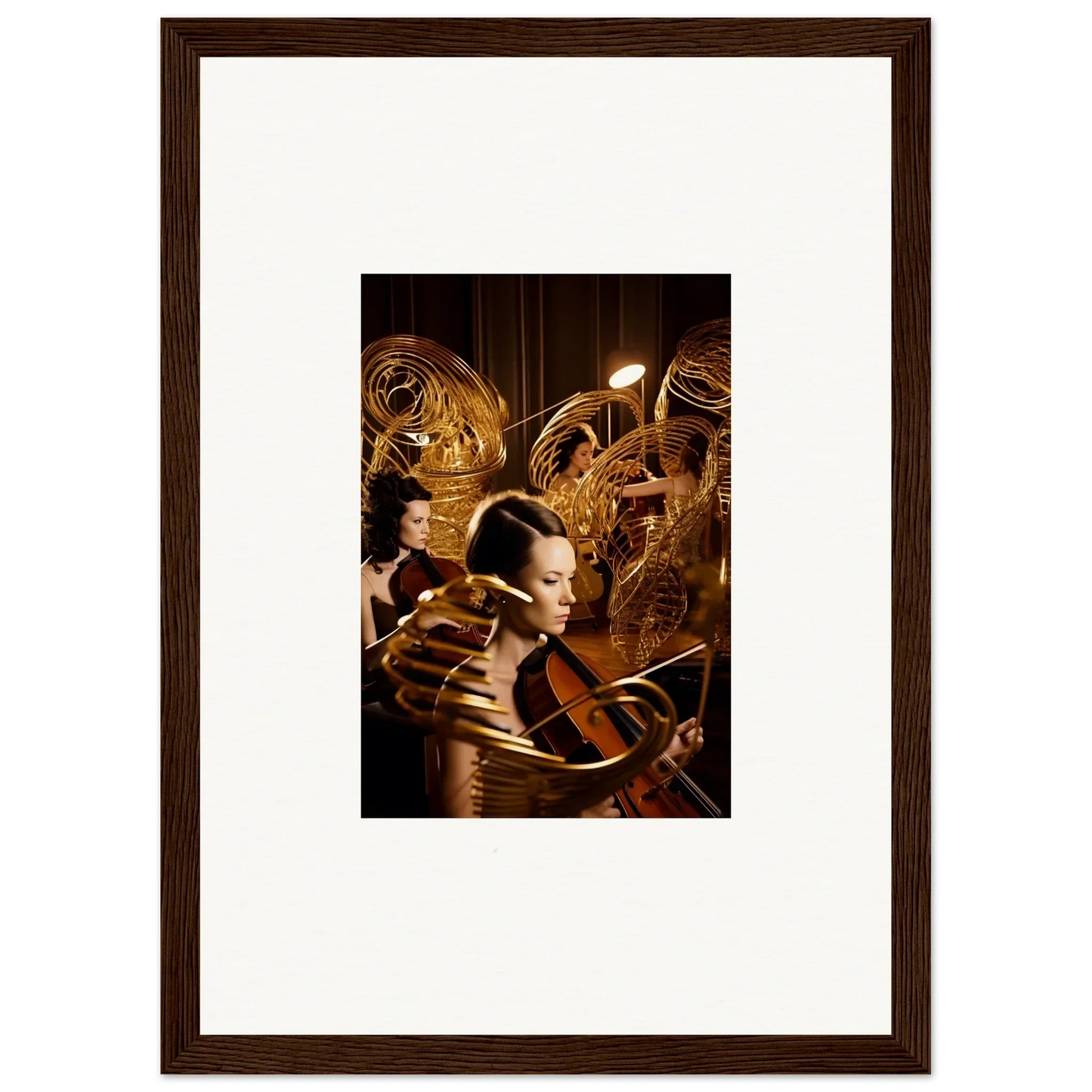 Framed canvas print of a person with golden clockwork, perfect for mint murmurs room decoration