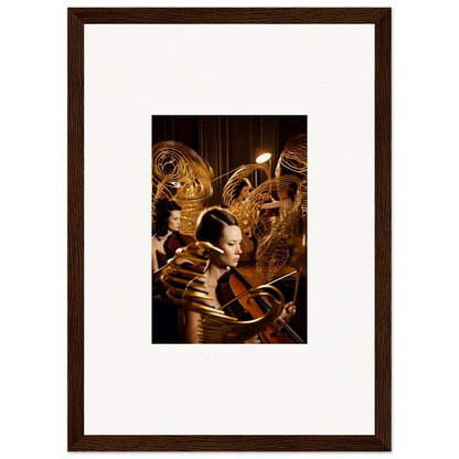 Framed canvas print of a person with golden clockwork, perfect for mint murmurs room decoration