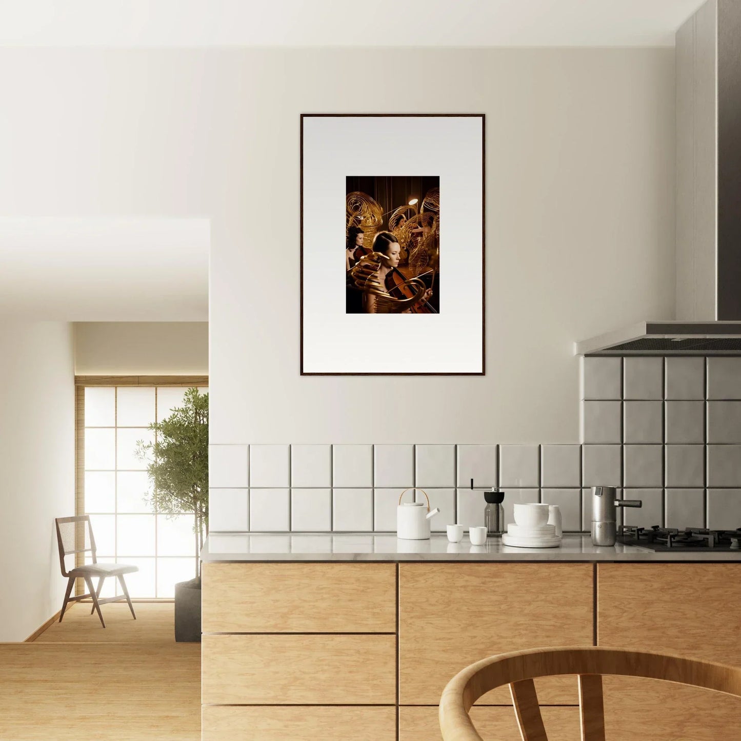 Framed canvas print of Mint Murmurs artwork in golden tones for stylish room decoration