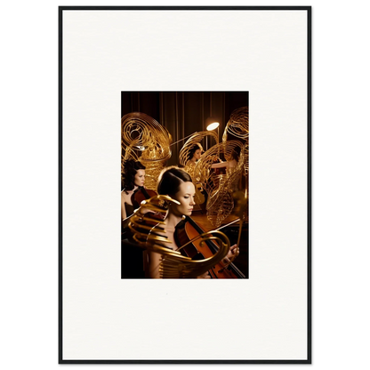 Framed canvas print of mint murmurs with surreal golden mechanical forms