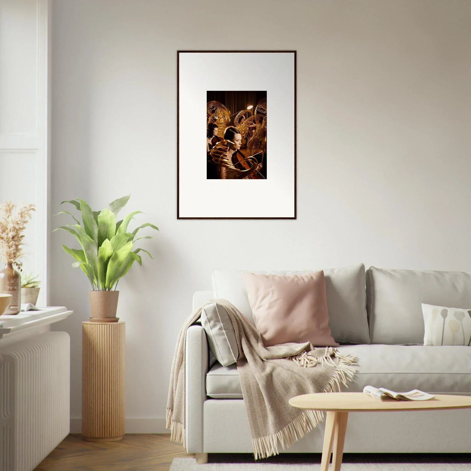 Framed canvas print of Mint Murmurs in warm tones, perfect room decoration scene