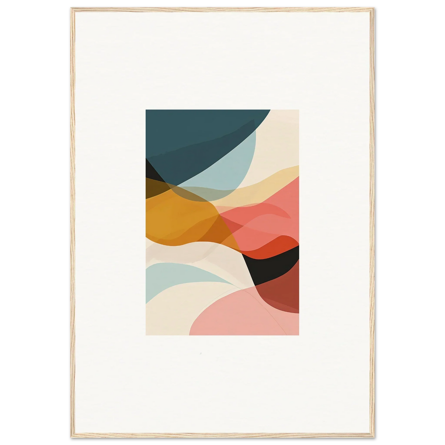 Abstract wall art with overlapping curved shapes in muted colors for stylish room decoration