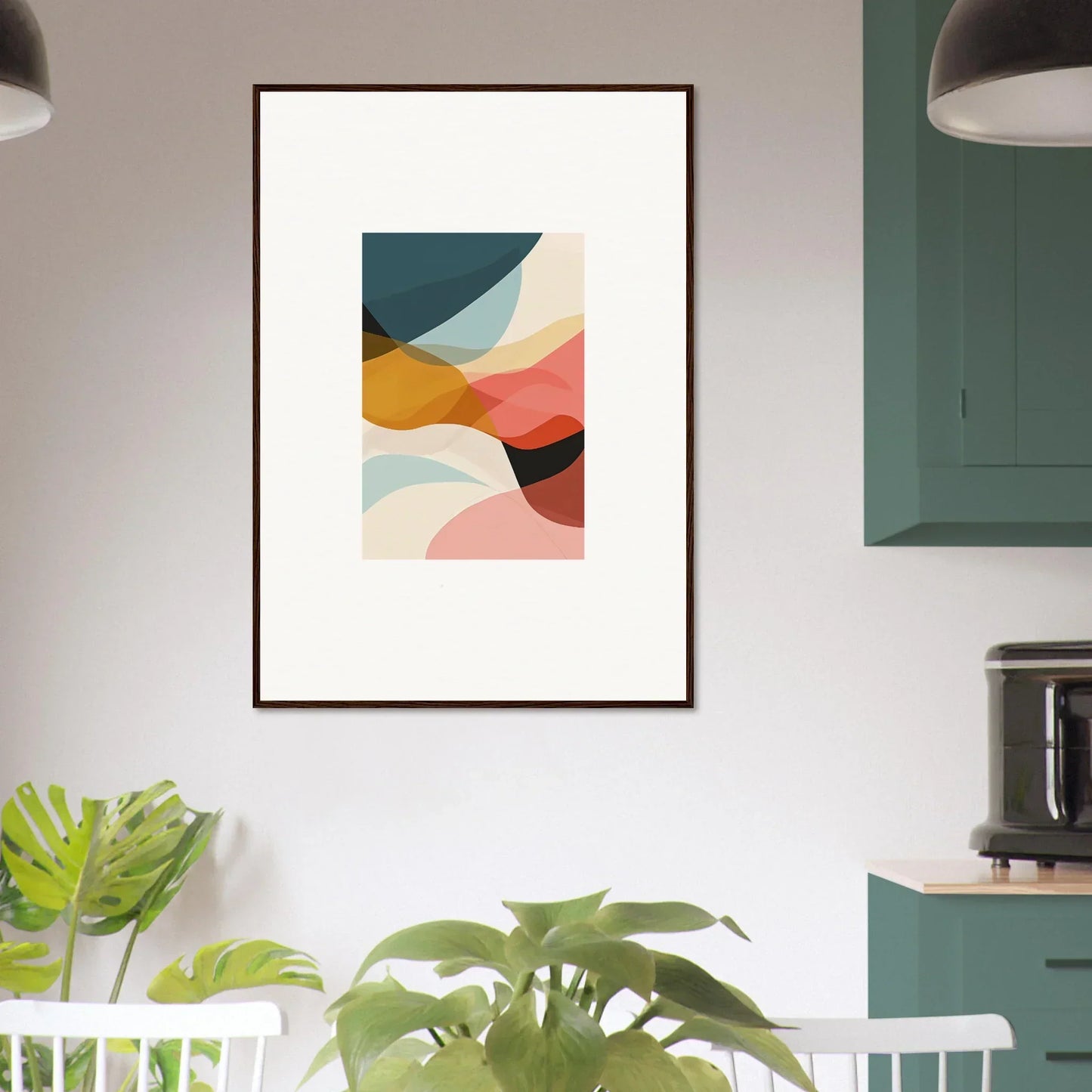 Abstract canvas print with pastel overlapped shapes for stylish room decoration wall art