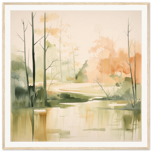 Tranquil watercolor of a misty forest pond from Subtle Wonderland Flutter