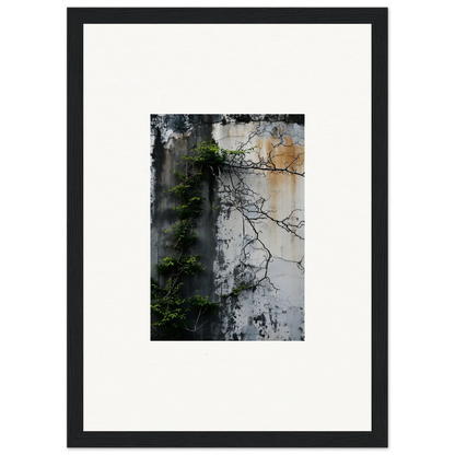 Framed canvas print of a weathered wall with plants, perfect for nature wghhosting room decoration