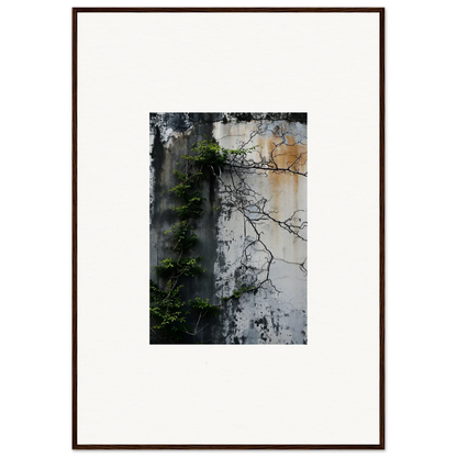 Framed photograph of a weathered wall with vines for nature wghhosting room decoration