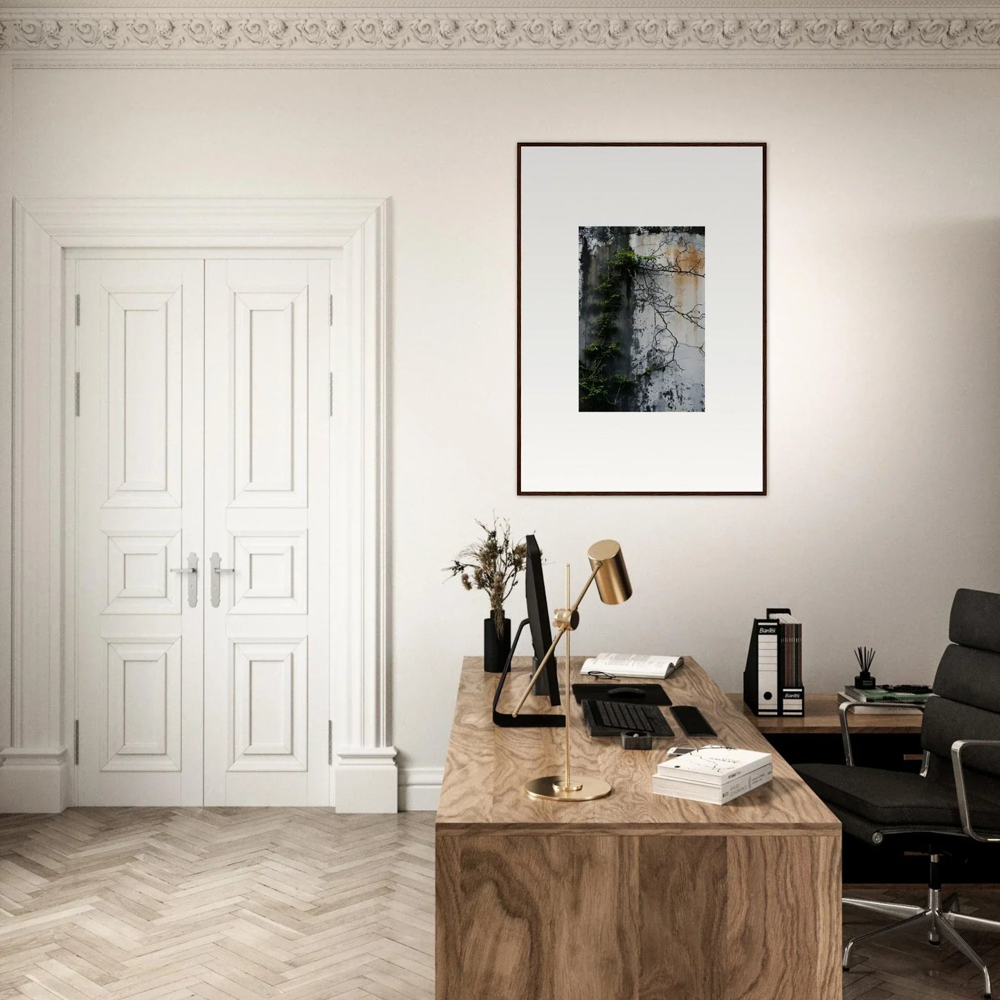 Wooden desk with a typewriter and office accessories for Nature Wghhosting room decoration