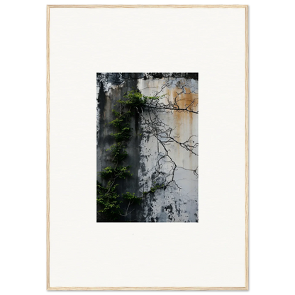 Framed photograph of a weathered wall with vines, perfect for nature wghhosting room decoration