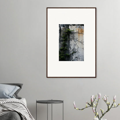 Framed canvas print of a weathered wall with climbing vines for nature wghhosting room decoration