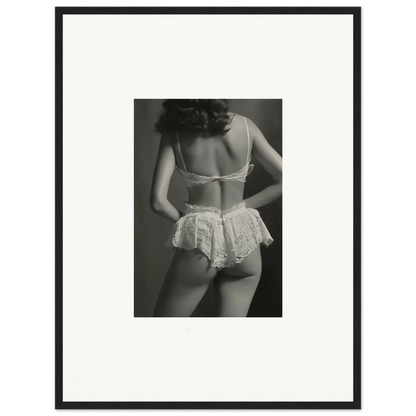 Black and white wall art of a woman in lacy lingerie, perfect for room decoration