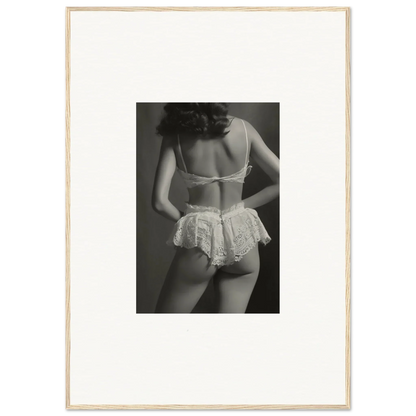 Black and white canvas print of a woman in lacy lingerie, perfect for stylish wall art