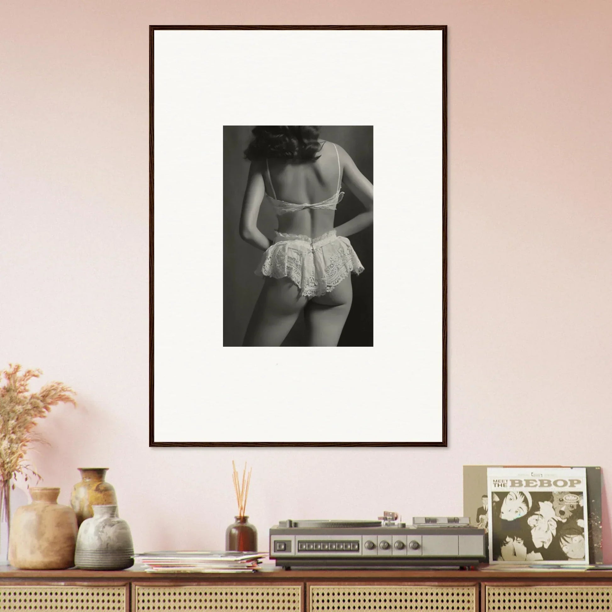 Stylish black and white wall art of a woman in lingerie for chic room decoration