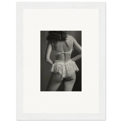 Black and white canvas print of a woman’s back in lacy underwear, perfect wall art