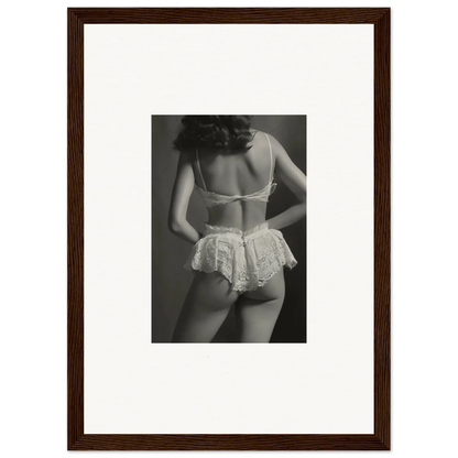 Black and white wall art of a woman’s back in lacy underwear for stylish room decoration