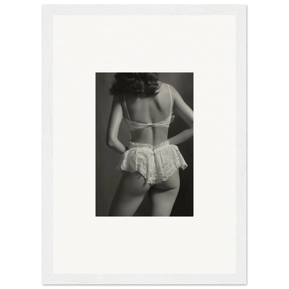 Black and white canvas print of a woman’s back in lacy underwear for chic wall art