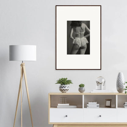 Framed black and white canvas print of a person in underwear for stylish room decoration