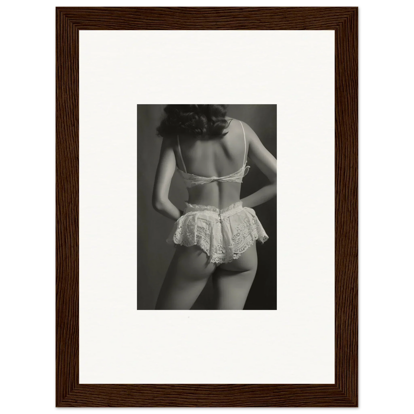 Lacy lingerie wall art of a woman’s back for stylish room decoration