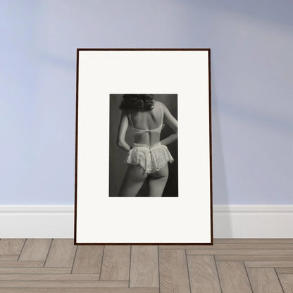 Framed black and white canvas print of lacy underwear for stylish room decoration