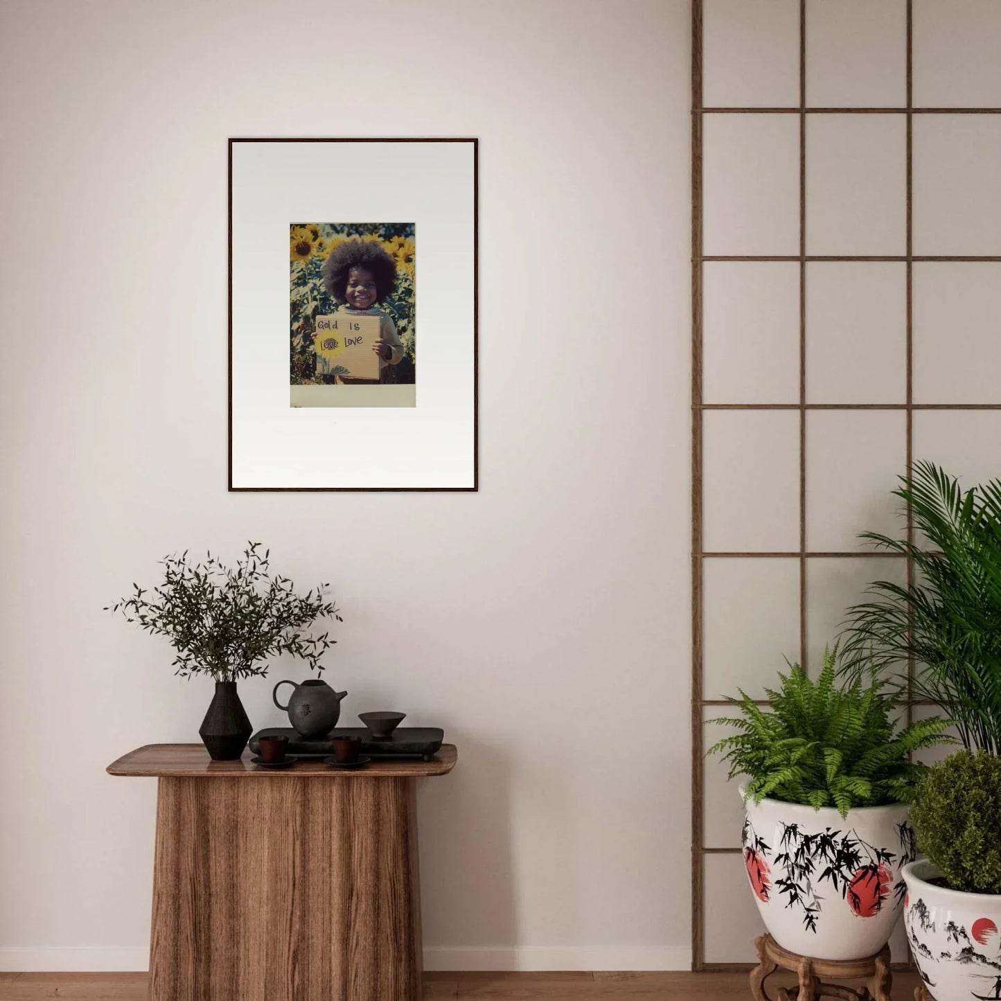 Framed Sunflower Celestial Harmony art on a light-colored wall for a cozy vibe