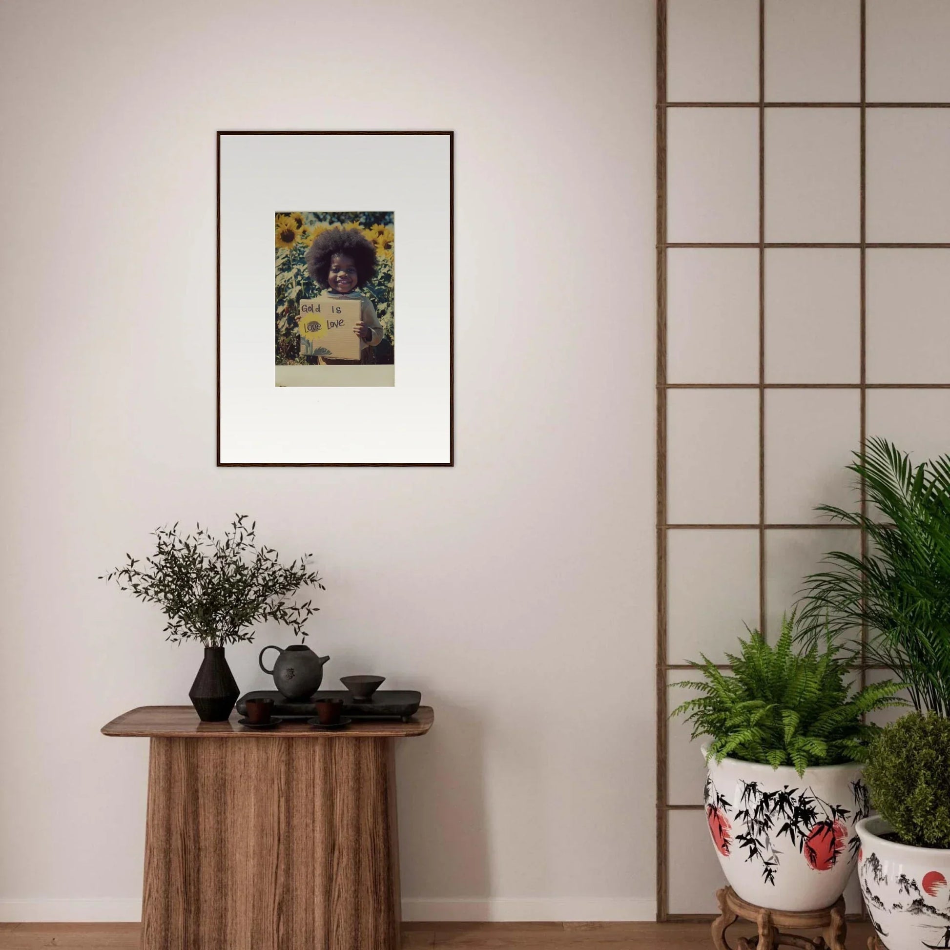 Framed Sunflower Celestial Harmony art on a light-colored wall for a cozy vibe