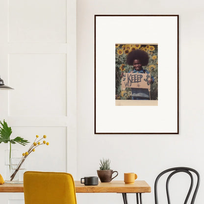 Framed canvas print of a person with an afro in a sunflower field, Freedom Symphony vibe