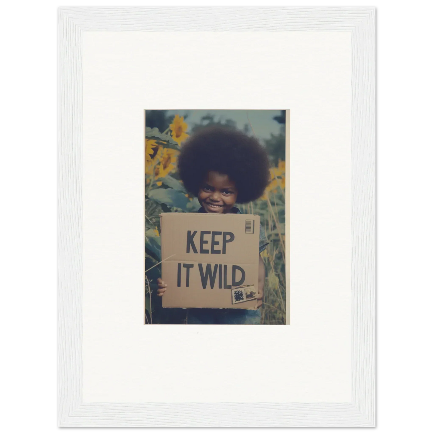 Framed photo of a person with a Keep It Wild sign in Sunflower Soulfulness Snapshot