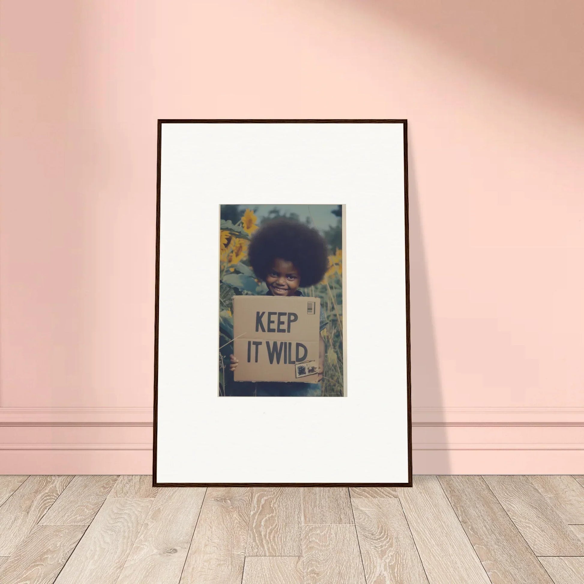 Framed art print ’KEEP IT WILD’ with sunflowers and an afro in Sunflower Soulfulness Snapshot