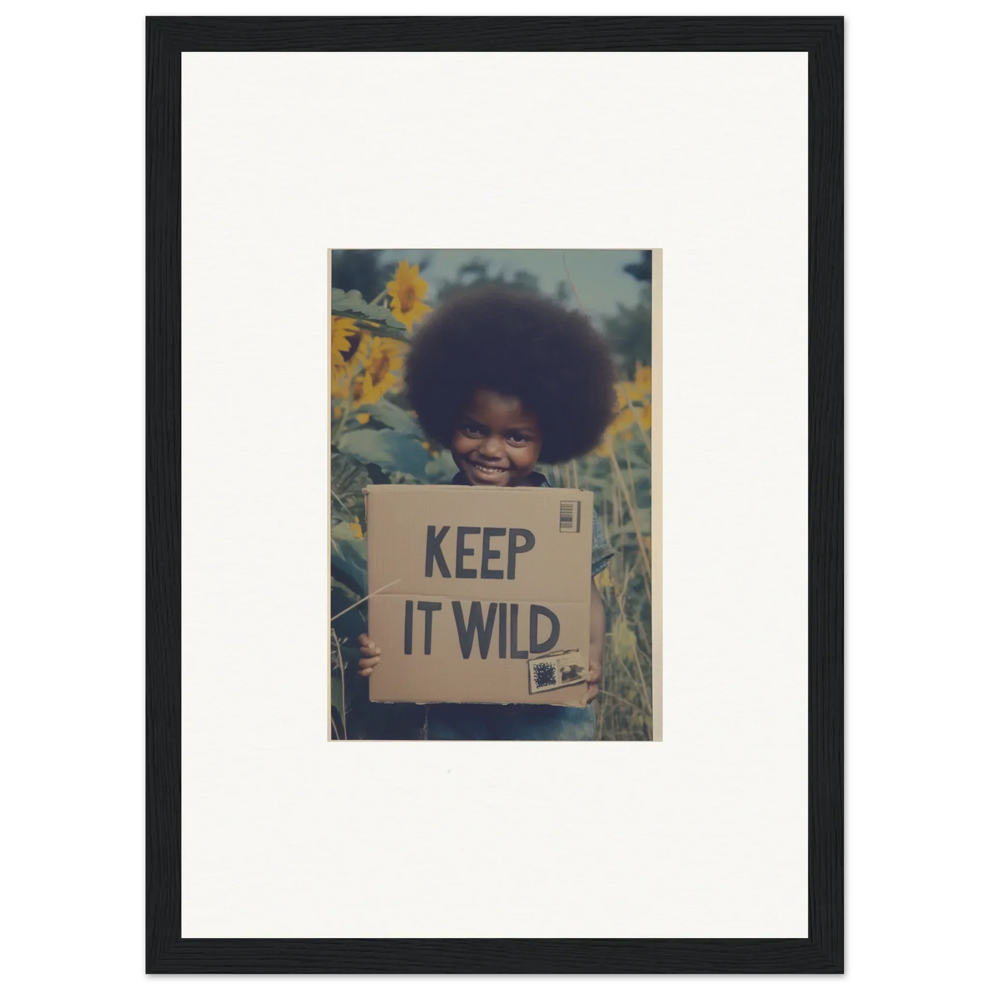 Framed photo of a person with a KEEP IT WILD sign in Sunflower Soulfulness Snapshot art