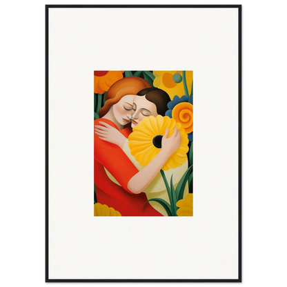 Colorful painting of embracing figures and a sunflower for beautiful room decor