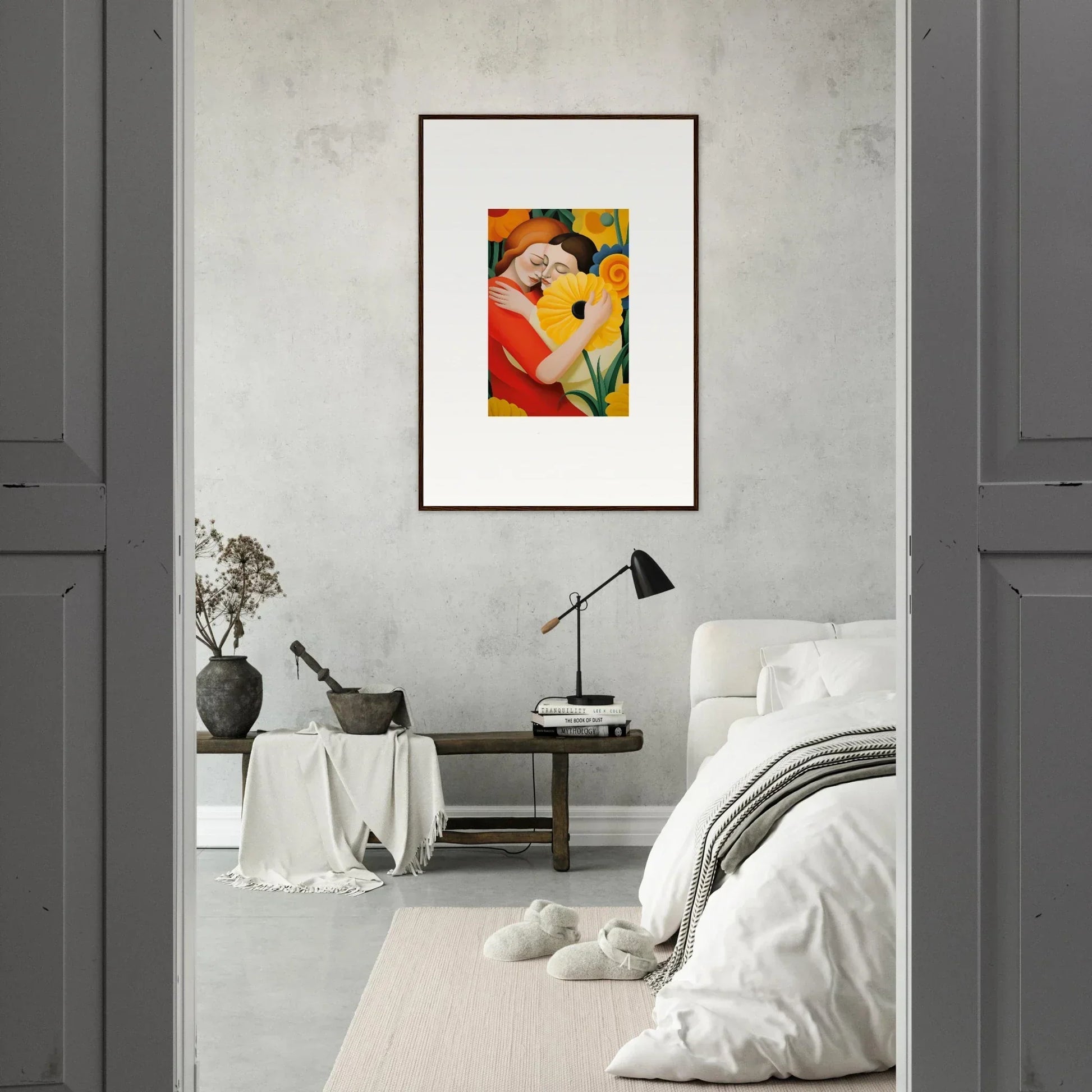 Framed colorful abstract artwork for room decor titled Sunflower Whispering Souls