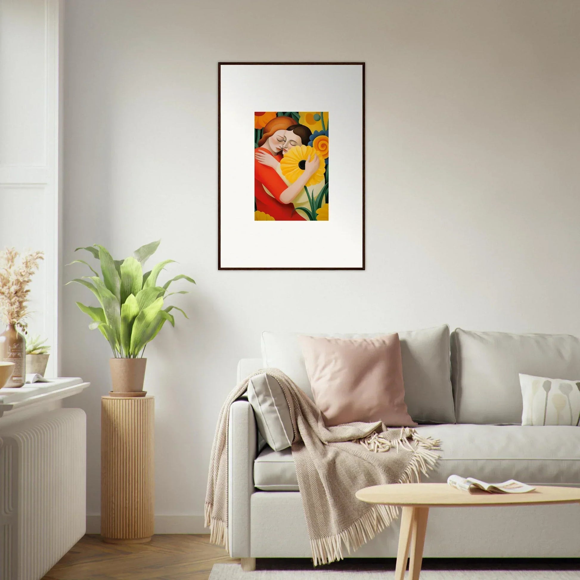 Framed wall art featuring vibrant colors and curved shapes for room decor, Whispering Souls